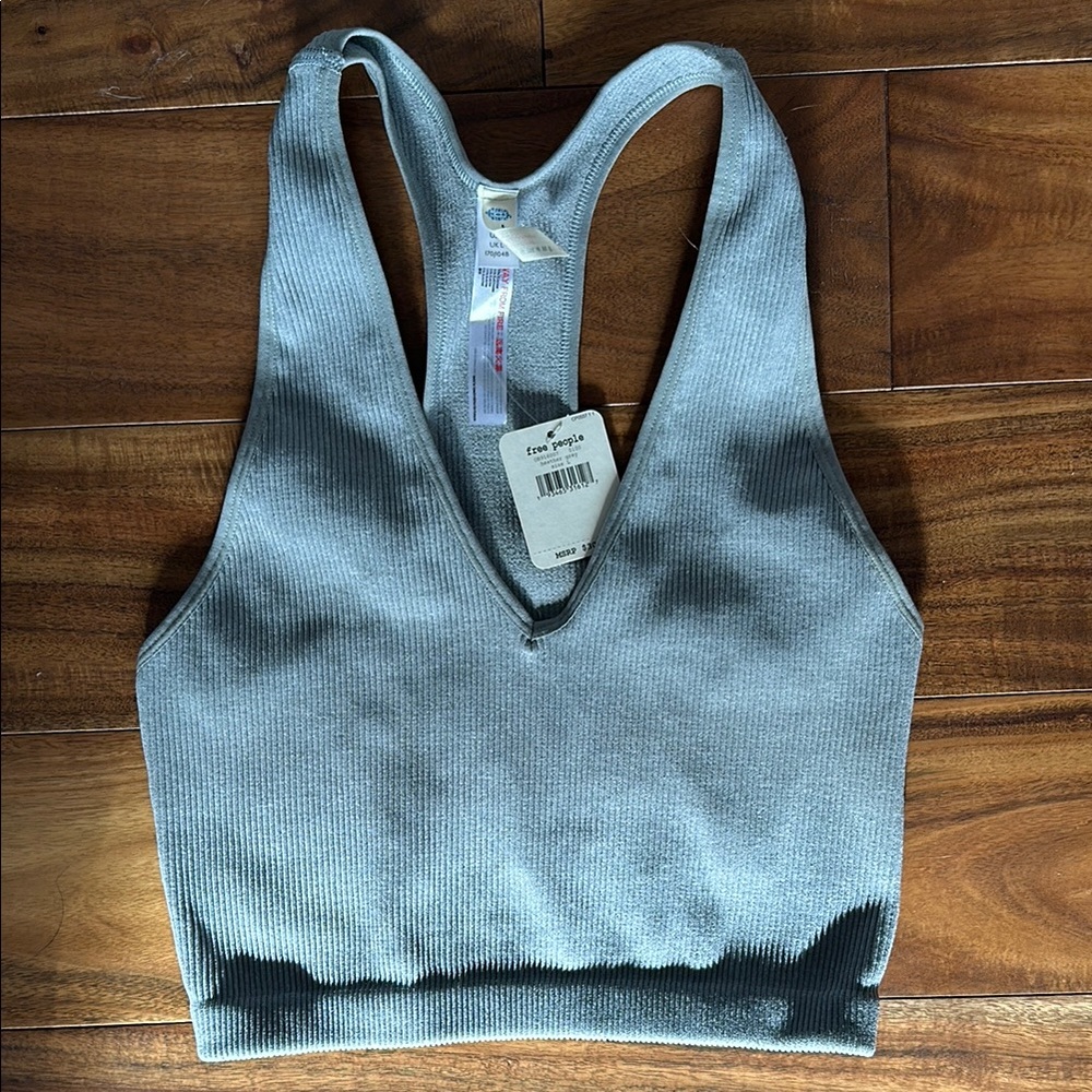 Free People Movement Gray Racerback Ribbed Crop with V-Neck